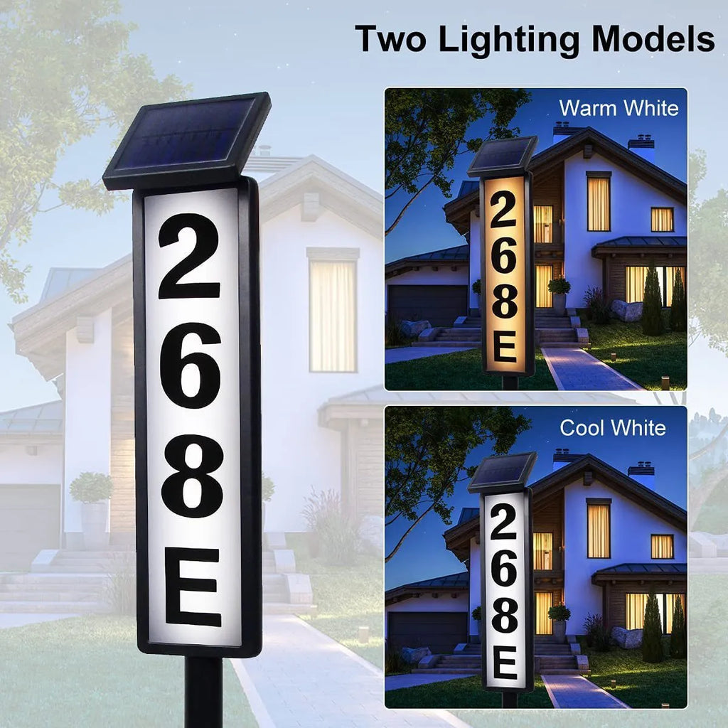 Solar powered doorplate light and lawn lamp, LED, plastic, 120x120x900mm, outdoor use