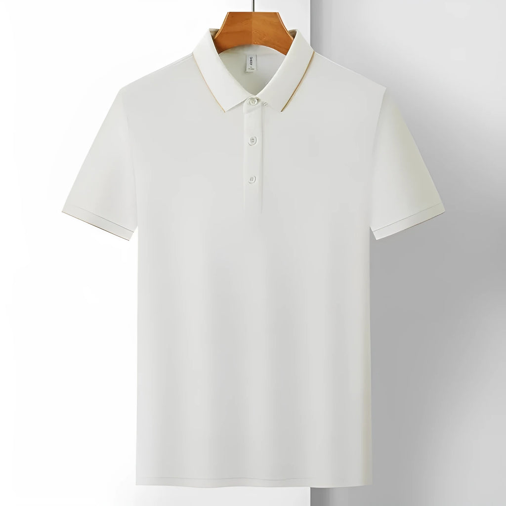 Men's solid colour cotton work shirt with lapel and short sleeves in loose fit for summer