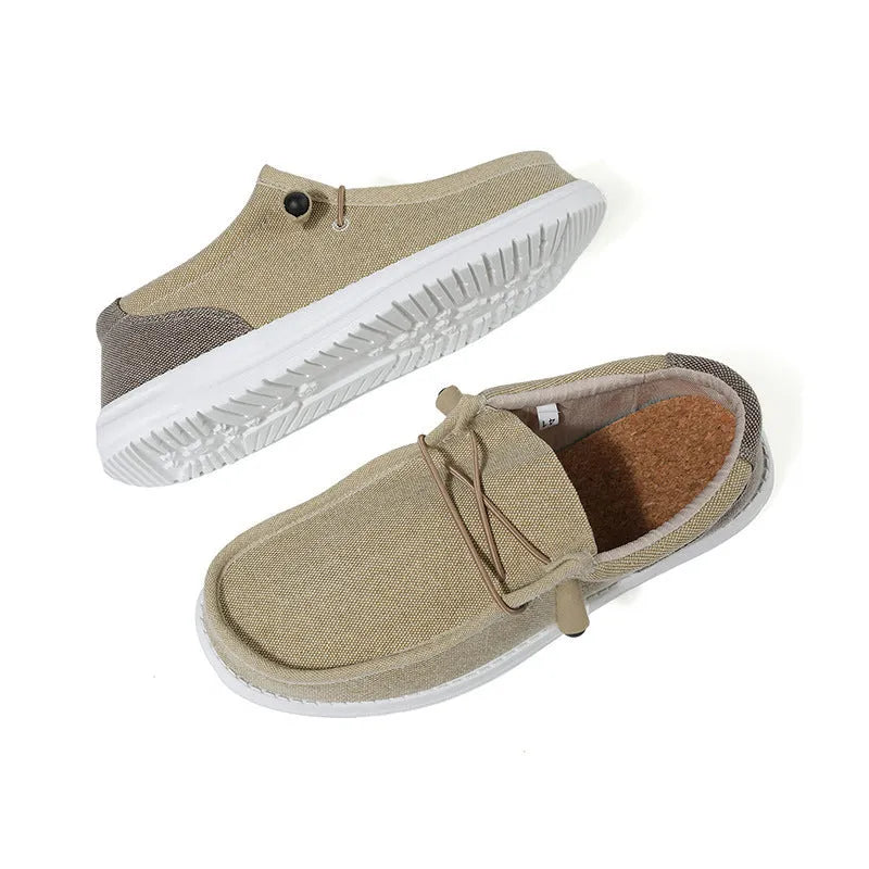 Men's orange and green canvas casual trainers with rubber soles and mosaic design details