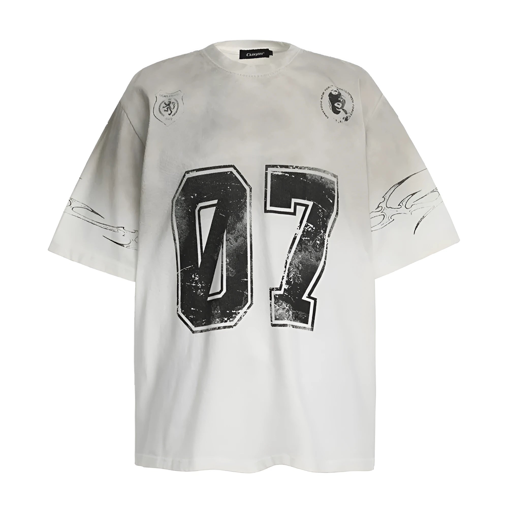 Men's black and white pure cotton short-sleeved T-shirt laid flat.