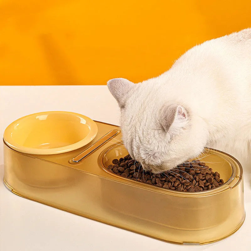 Mixed spoon cat bowl in PC, stainless steel and ceramic, shown in Taro Purple, Mint Green or Yellow