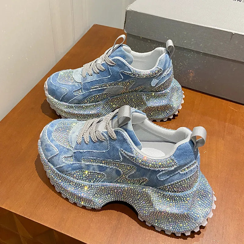 Glitter Diamond Purple Platform Sneakers women suede upper cushioned sole luxury casual running shoes