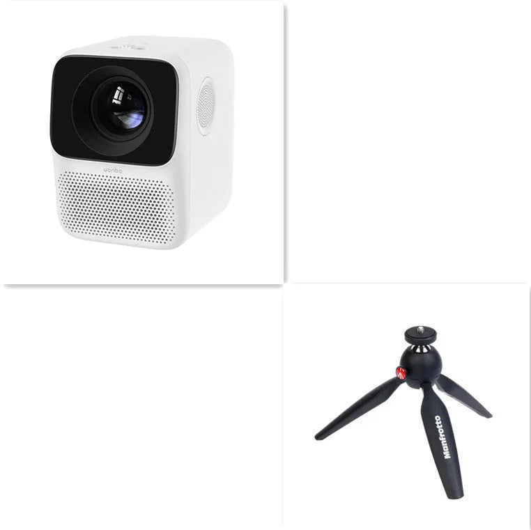 Xiaomi Wanbo T2max/Free compact white HD projector on a table with remote control