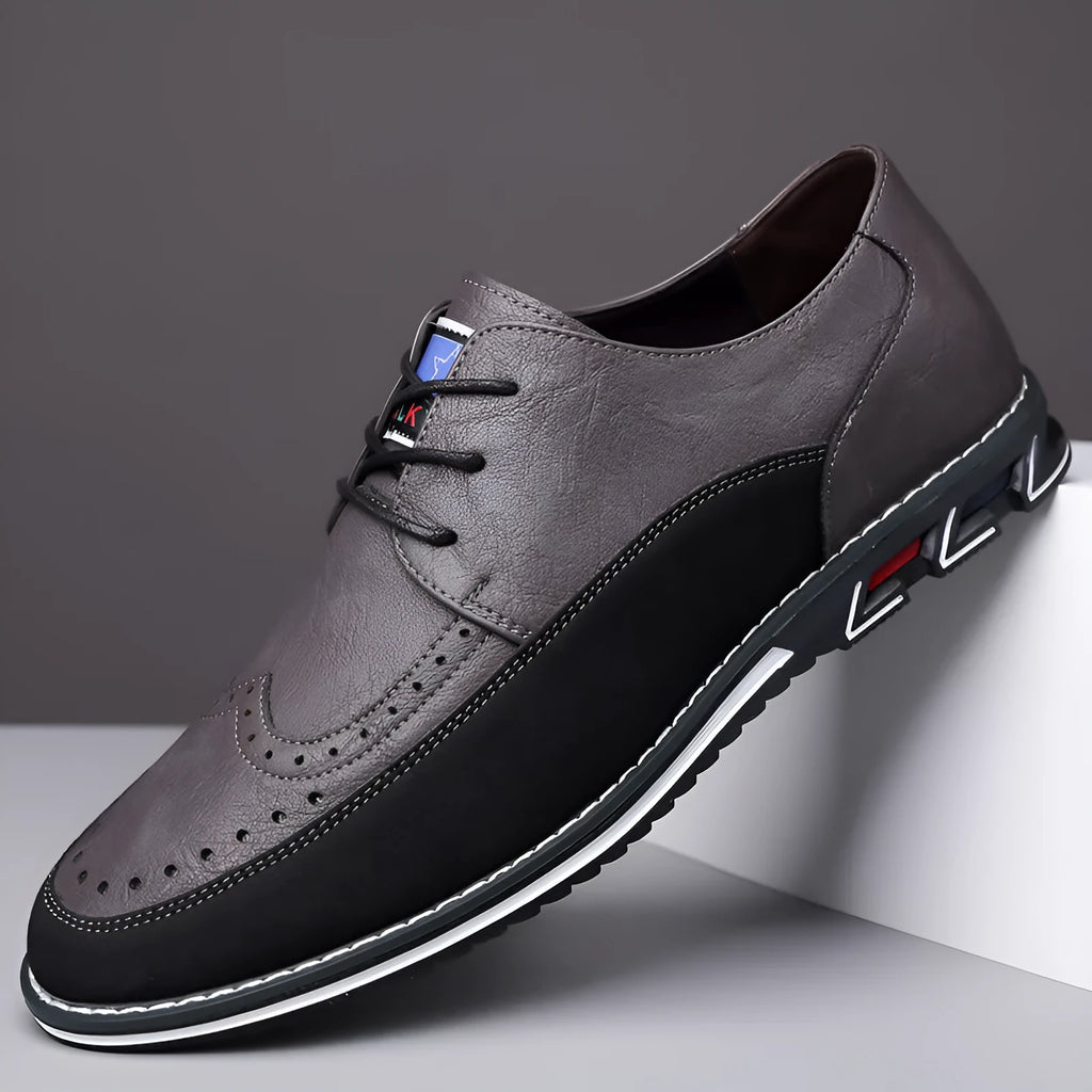 Men's leather business casual shoes with rubber sole in black colour option
