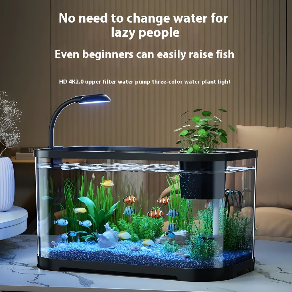 Desktop ecological filter oxygen-making fish tank in luxury white or black colour options