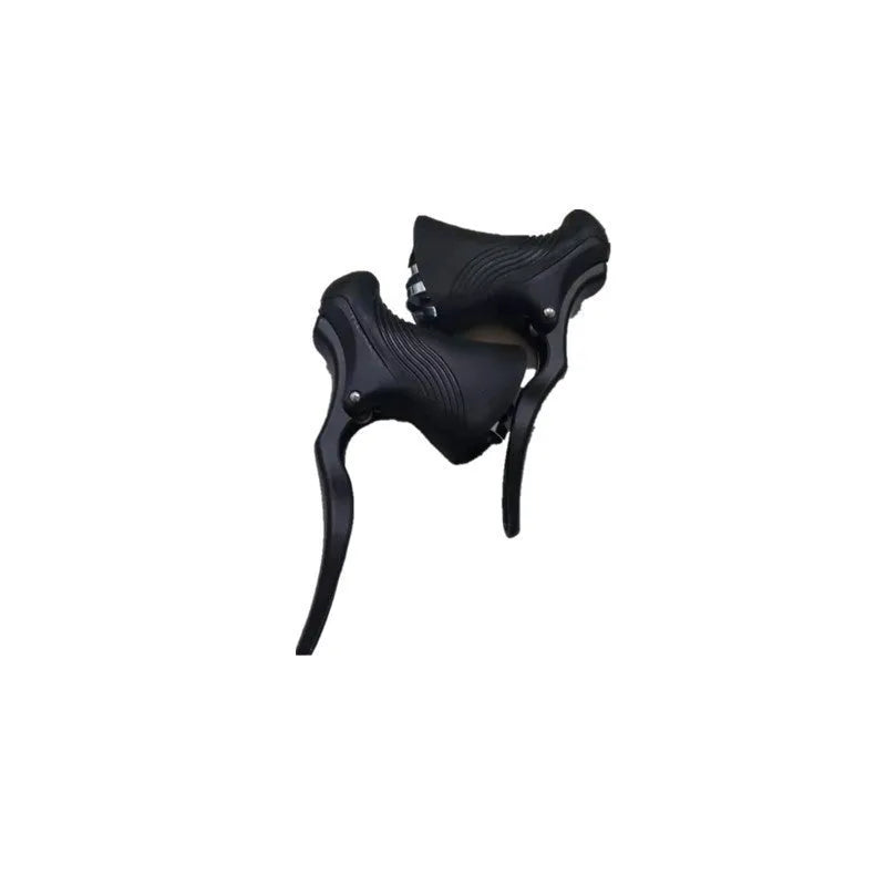 Pair of aluminium road bicycle brake levers in black and black silver finishes