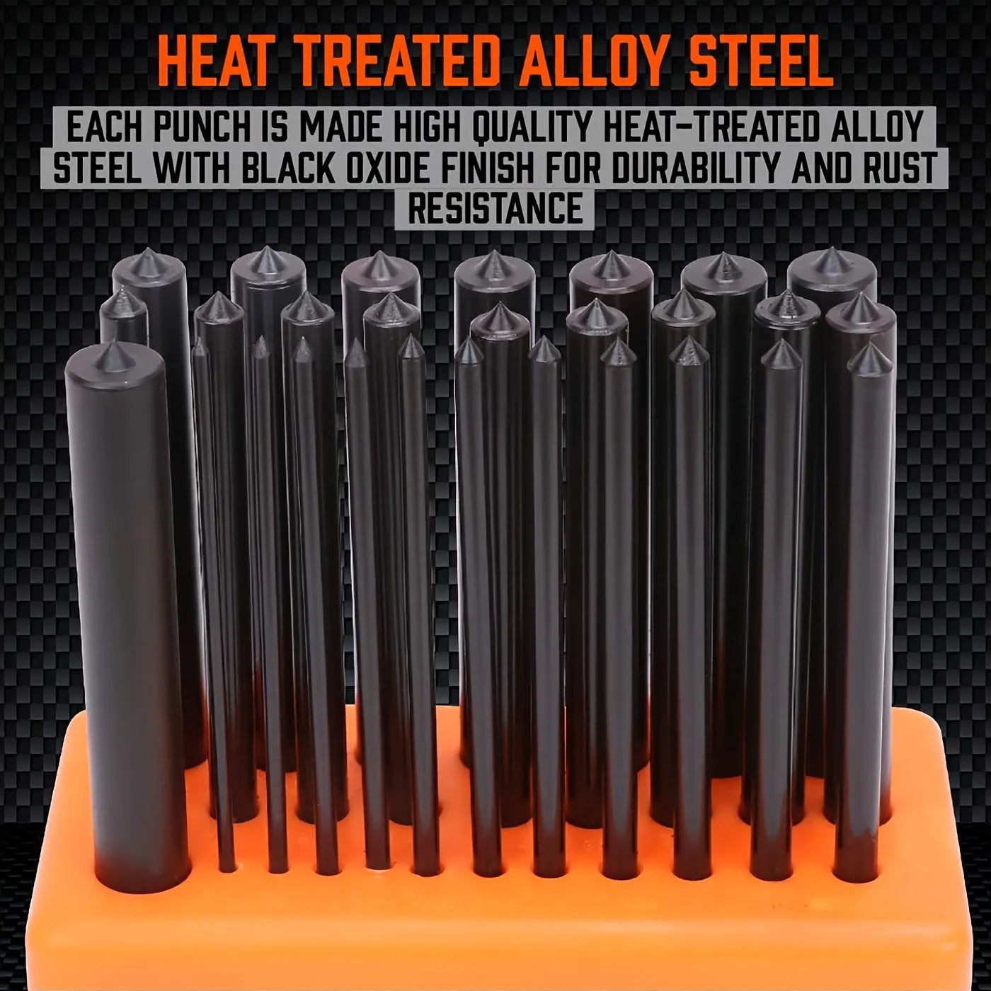 Orange punch needle tool with metal head and plastic handle for craft projects