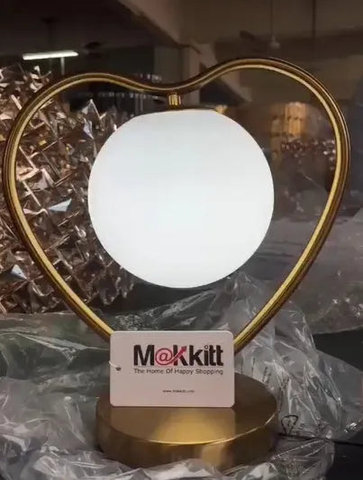Heart shaped lamp with wooden base and adjustable LED lighting