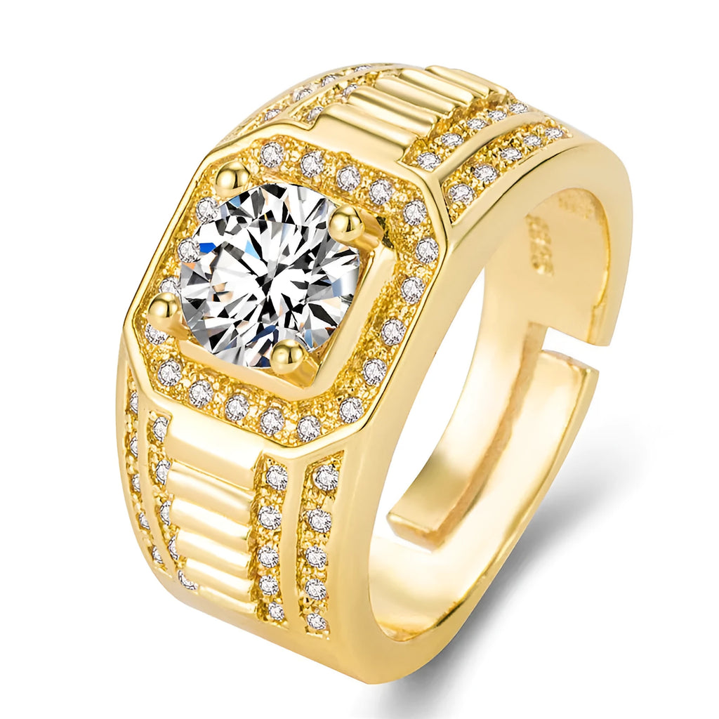 Large square diamond men's ring made from copper with an adjustable band.