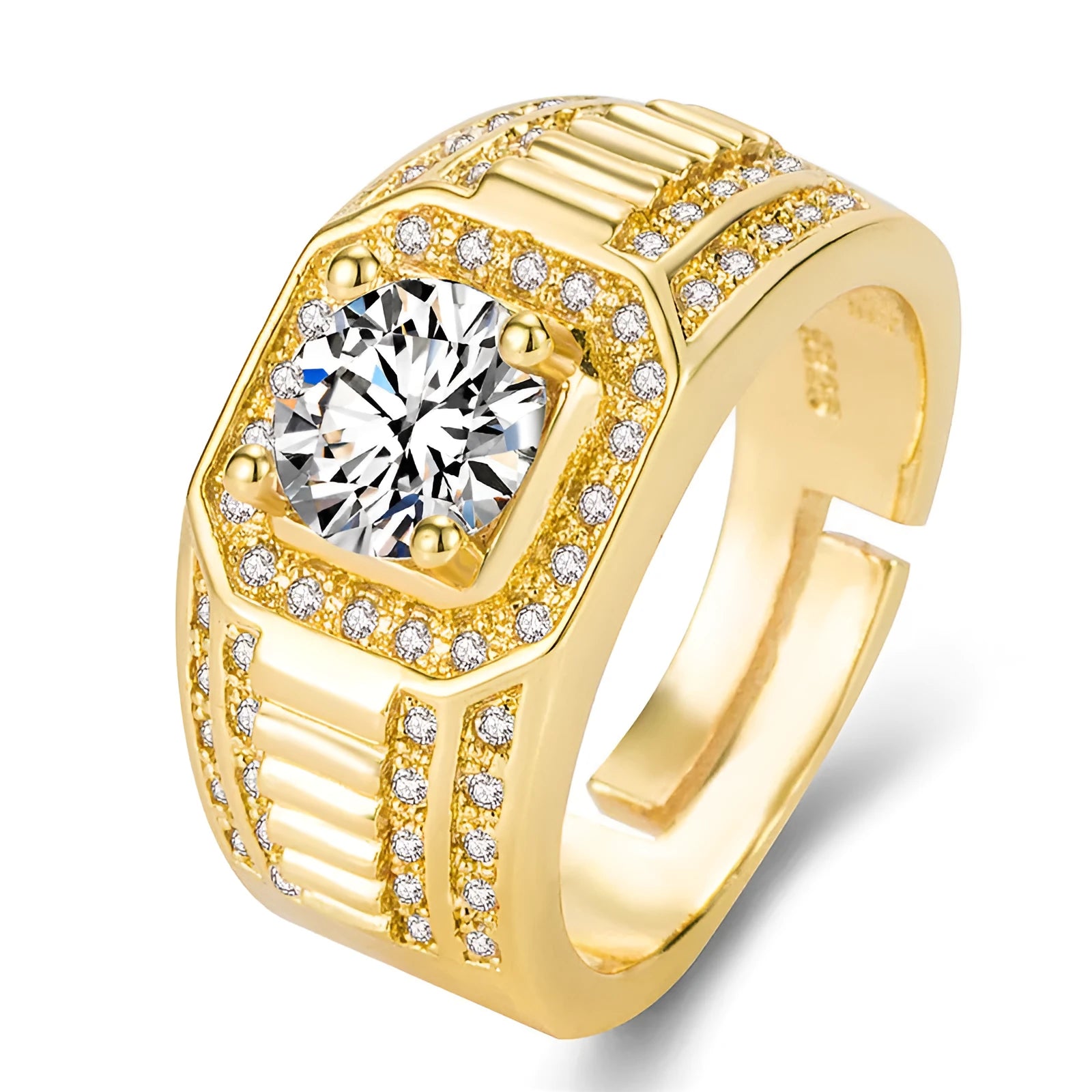 Large square diamond men's ring made from copper with an adjustable band.