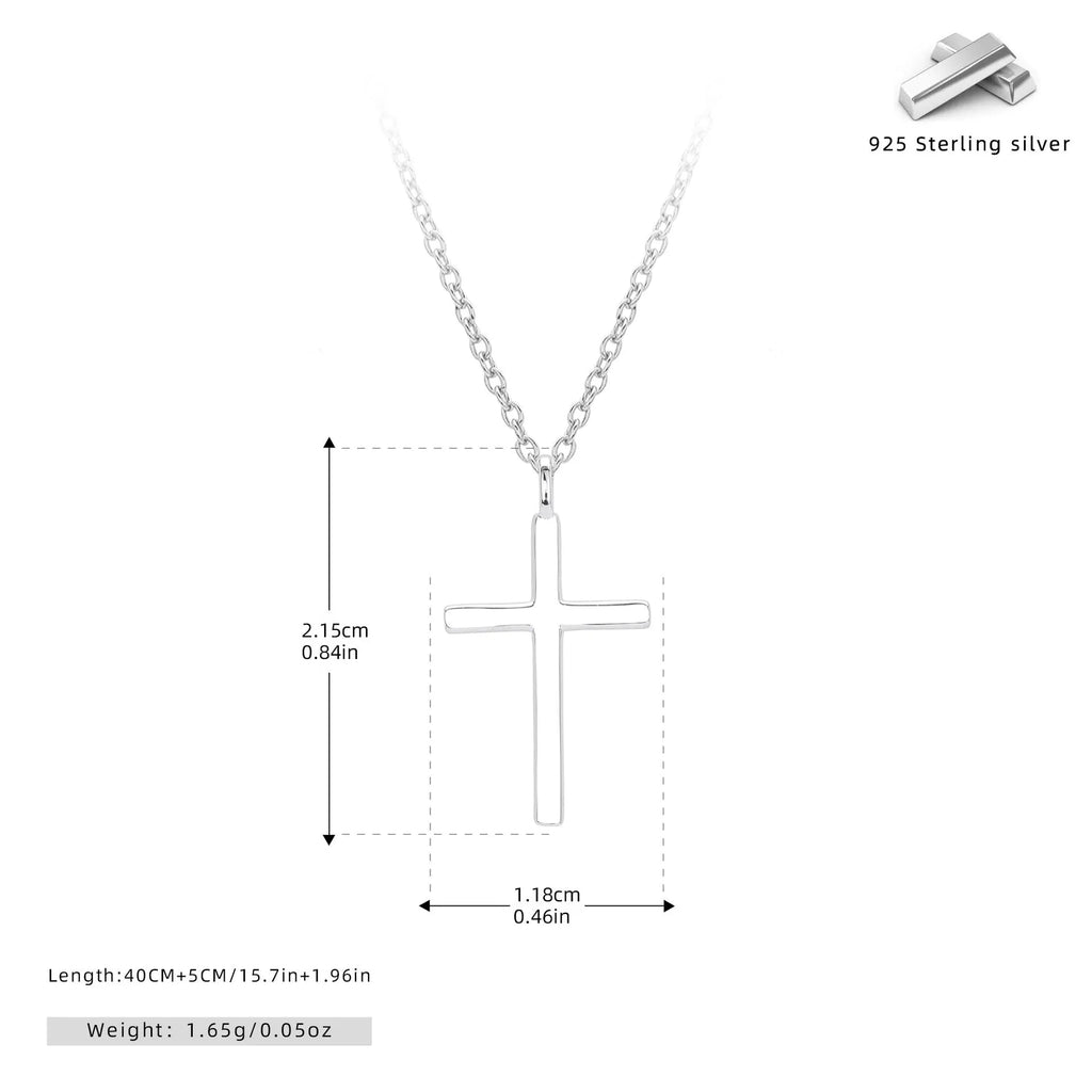 Sterling silver necklace with cross pendant on O-shaped chain showing gold electroplated finish