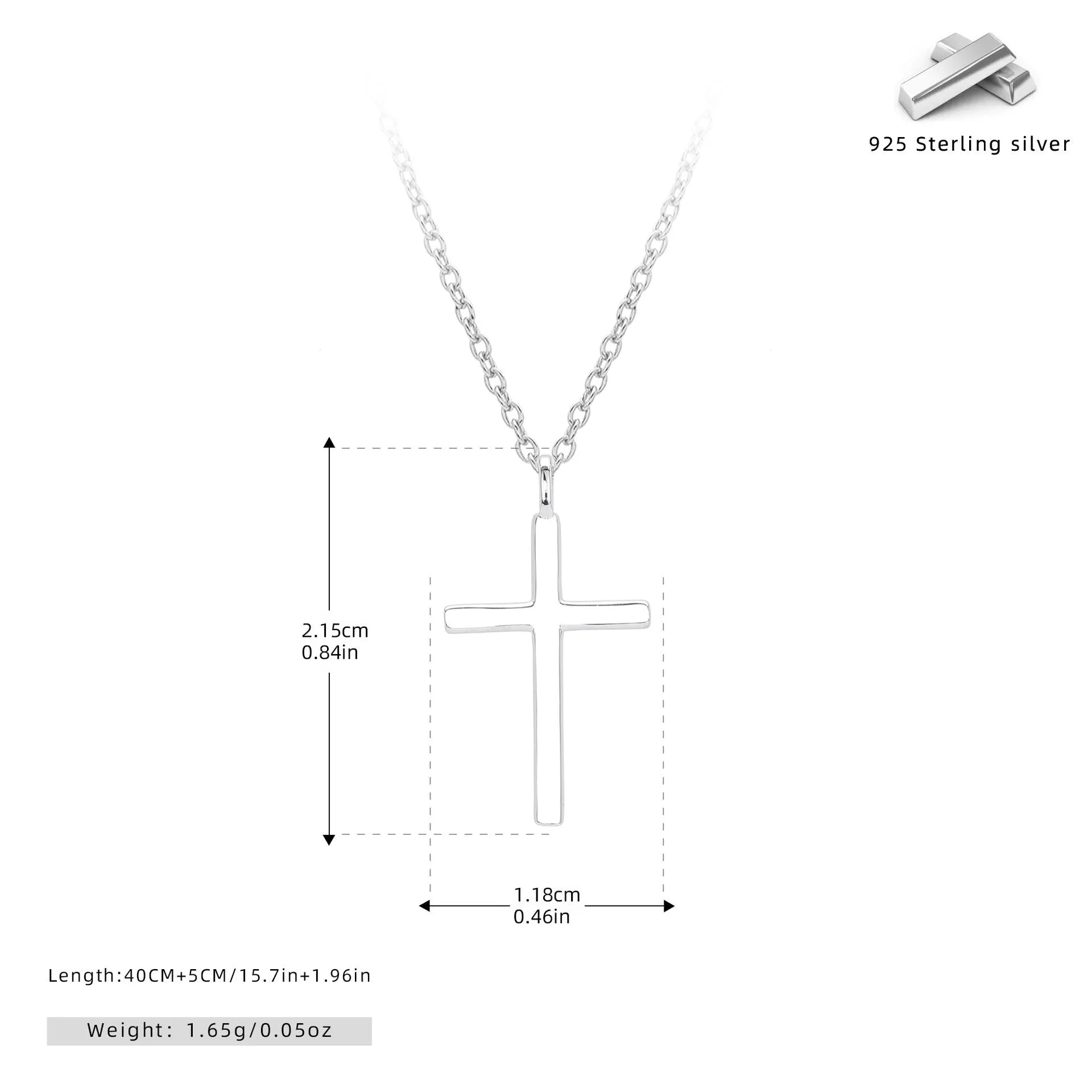 Sterling silver necklace with cross pendant on O-shaped chain showing gold electroplated finish