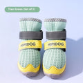 Cartoon style blue and green dog shoes made from PU material for summer wear.