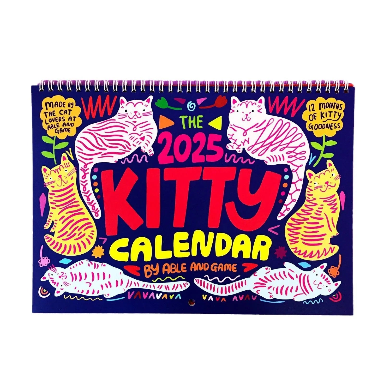 Cat calendar wall planner in A3 size with monthly tabs and 2024 date options