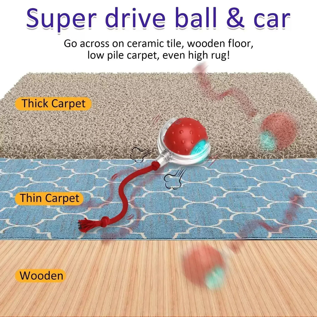 Blue interactive cat toy ball with automatic rotation mechanism for indoor pet entertainment