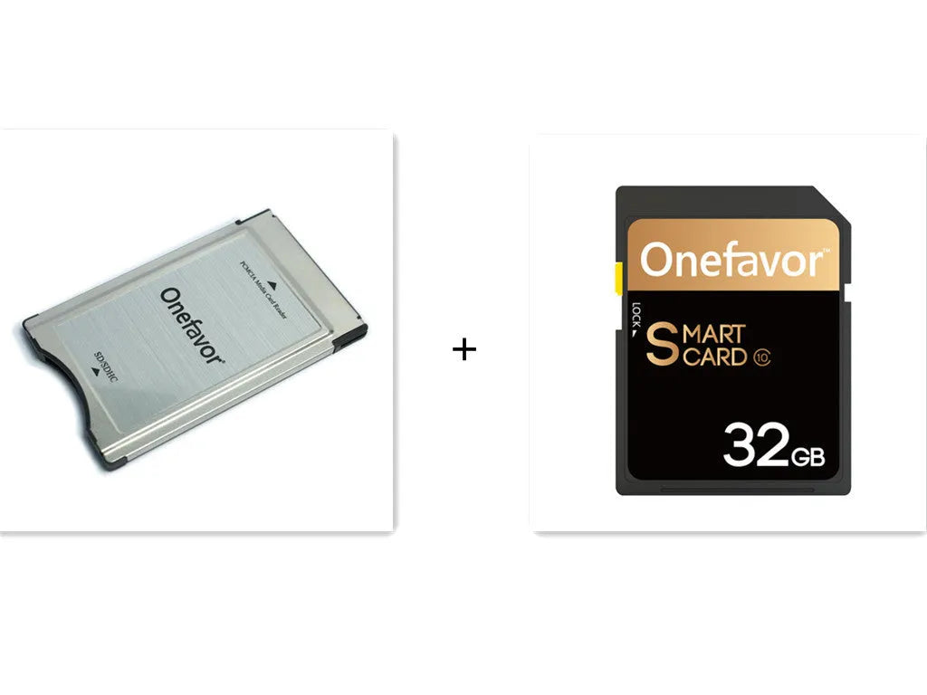 SD to PCMCIA adapter card with 32GB memory for Mercedes-Benz cars, showing stainless steel housing.