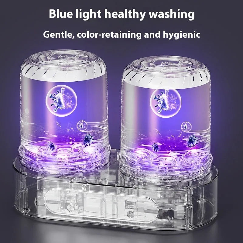 White double bucket mini USB laundry washing machine for underwear and small items.