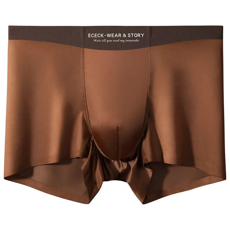 Men's ice silk seamless underwear in a colour-block design, shown in a neutral colour like silver bamboo gray.