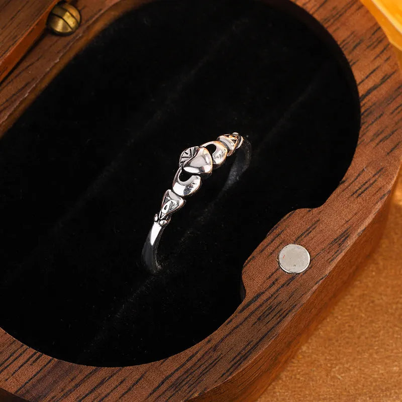 Retro silver copper open ring with heart shape for women