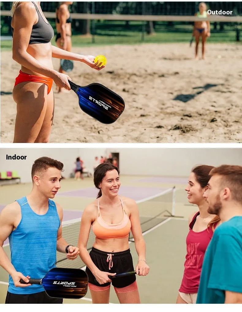 A single high-density fibreglass table tennis racket for outdoor sports use.