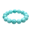 Blue-green amazonite gemstone bracelet with round beads on a black elastic cord.