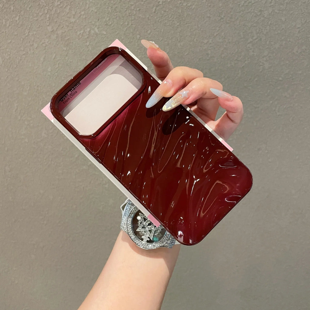 Pleated varnish soft shell phone case for compatible iPhone models in solid colours