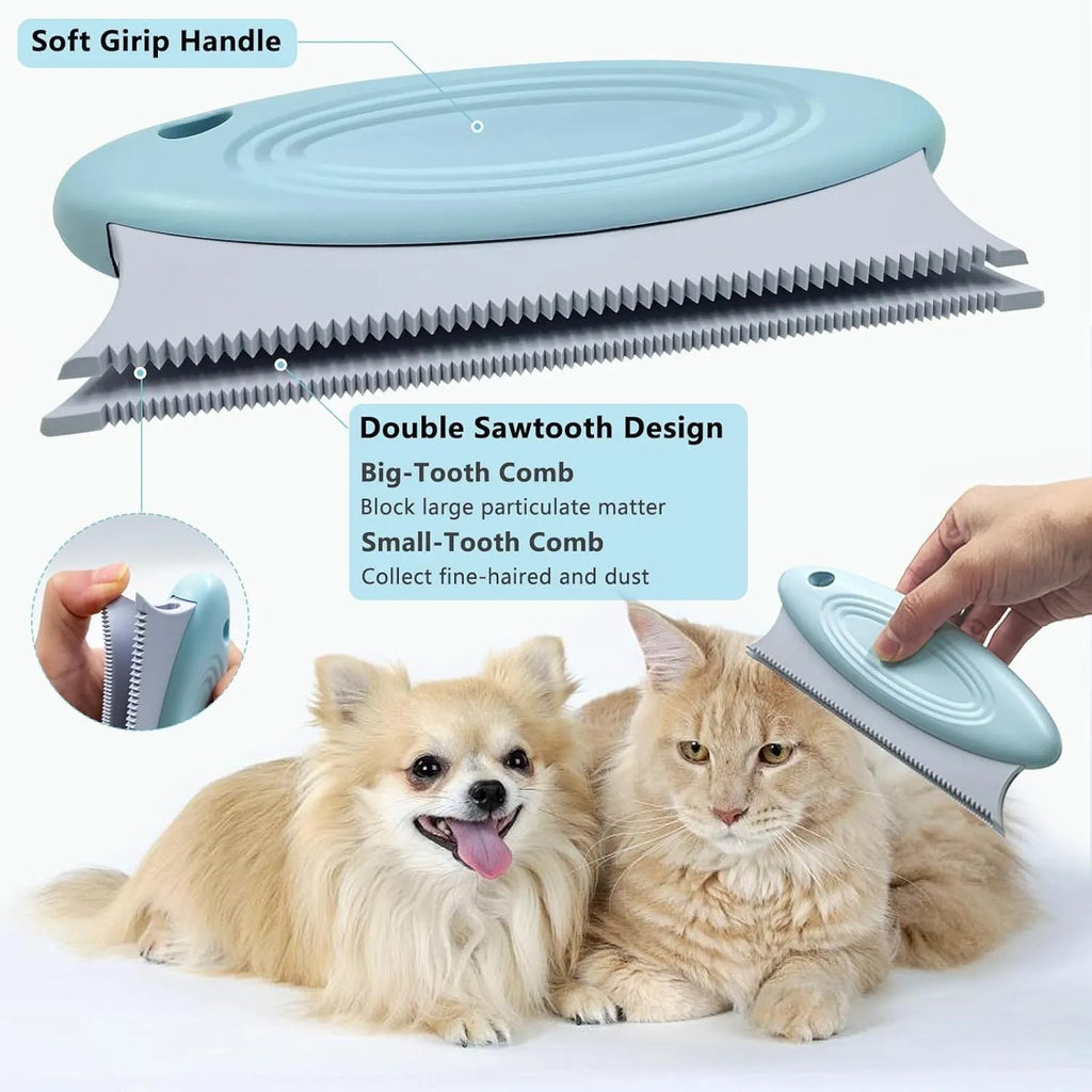 Three-piece pet hair remover set with metal lint shaver, silicone brush, and round ABS/TPR cleaner