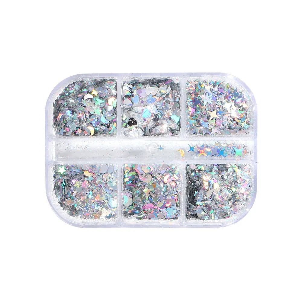 Gold and silver laser irregular nail glitter sequins in 8g box for nail art decoration