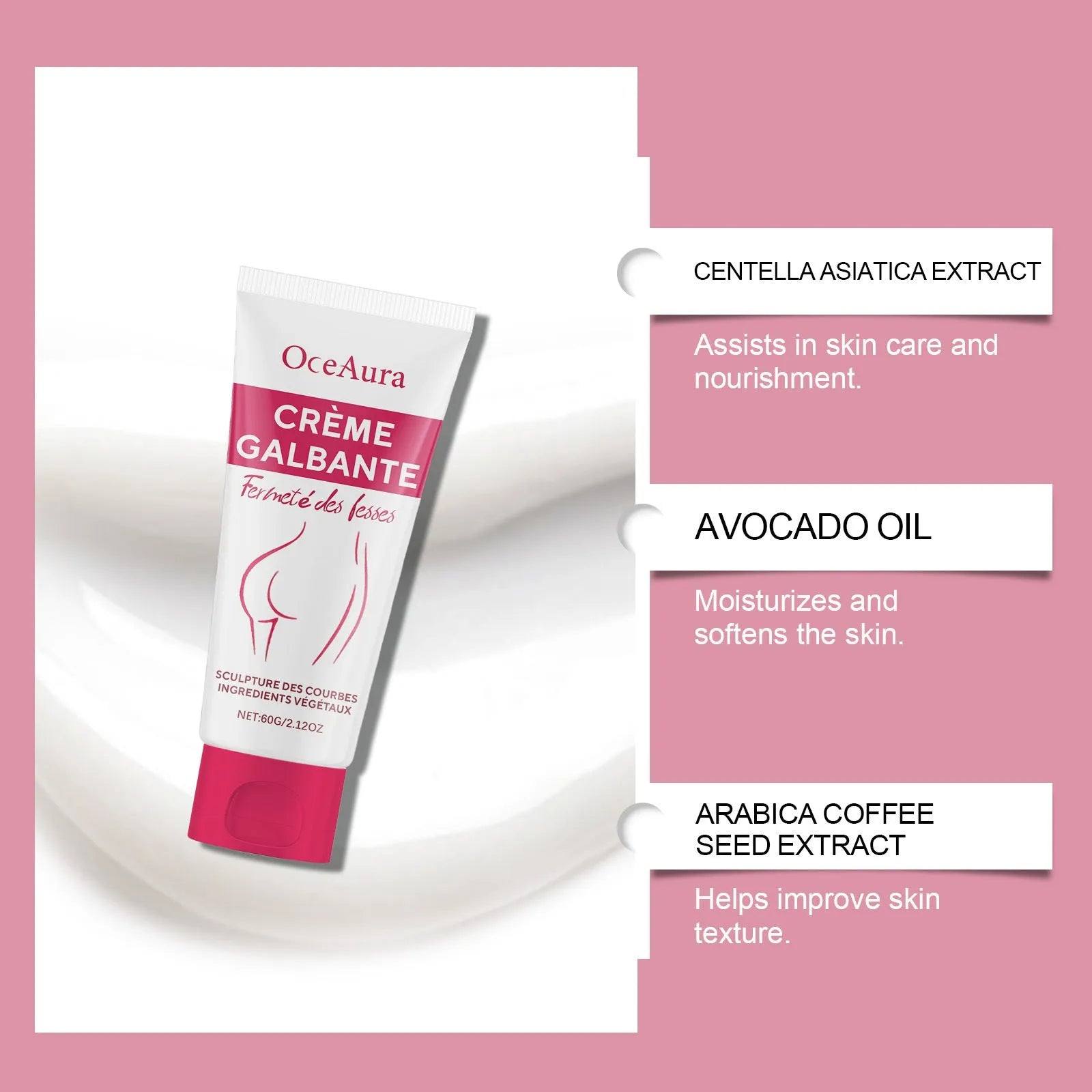 60g jar of Hip and Neck Firming Cream with botanical extracts.