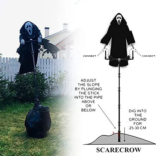 Plastic skeleton scarecrow Halloween decoration with screaming skull design for garden bird control