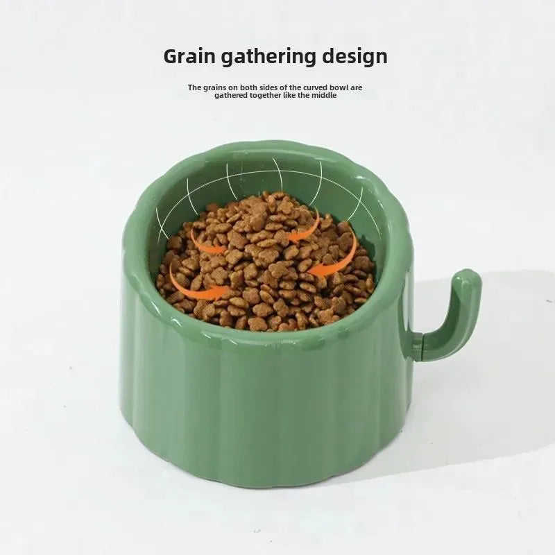 Green high-stand cat bowl with cactus design and anti-slip base.