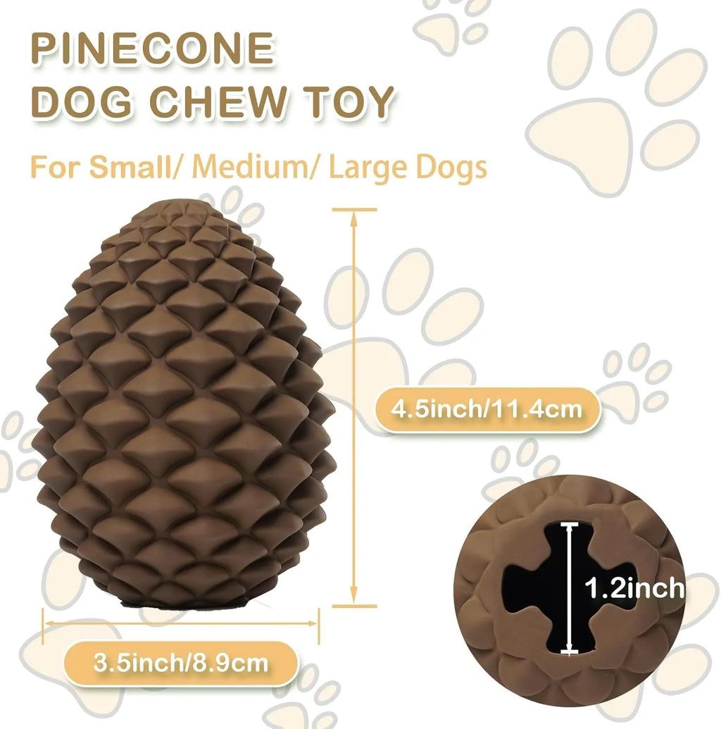 Yellow pine cone shaped heavy duty dog chew toy with treat dispenser for large breeds