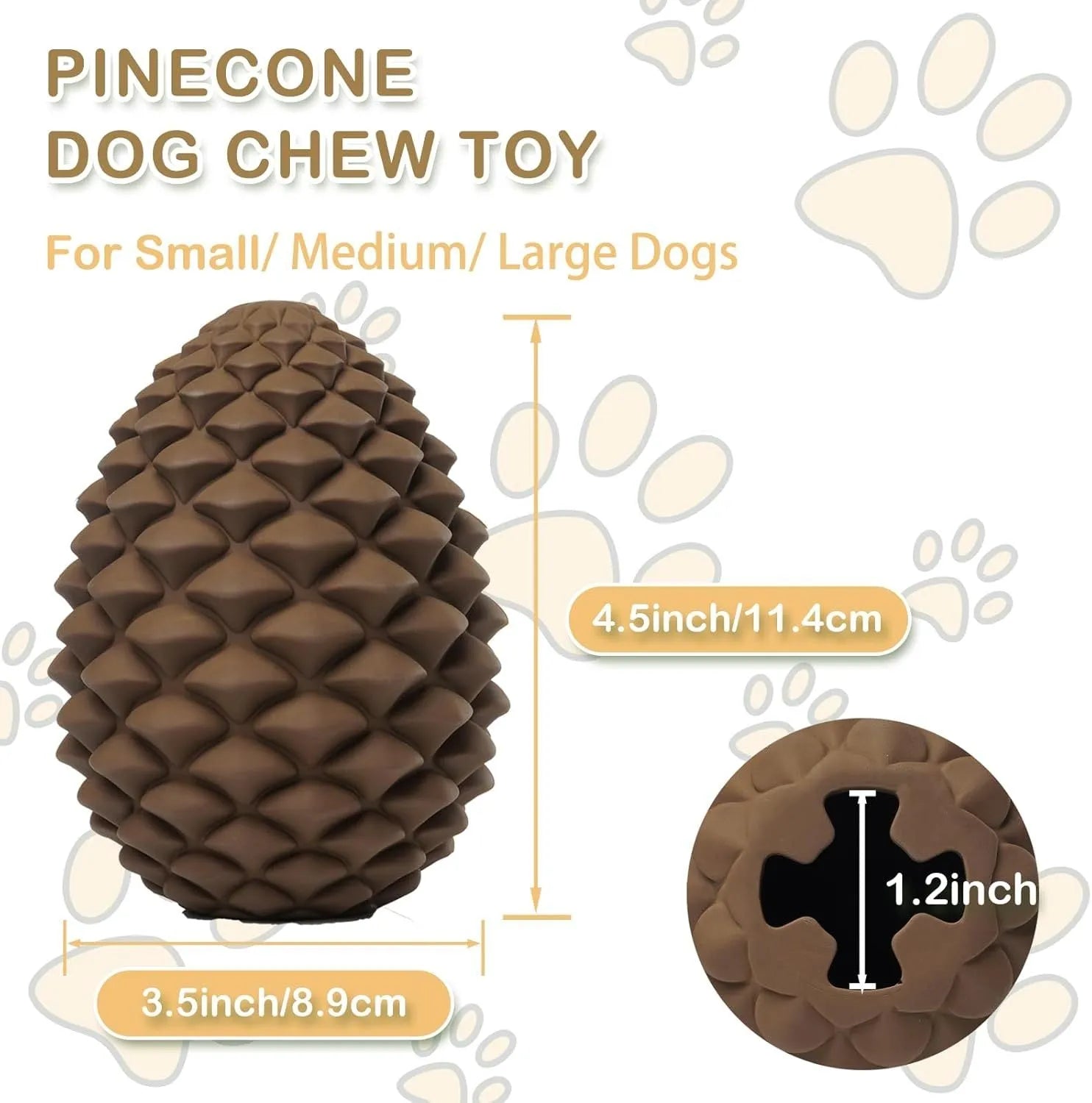 Yellow pine cone shaped heavy duty dog chew toy with treat dispenser for large breeds