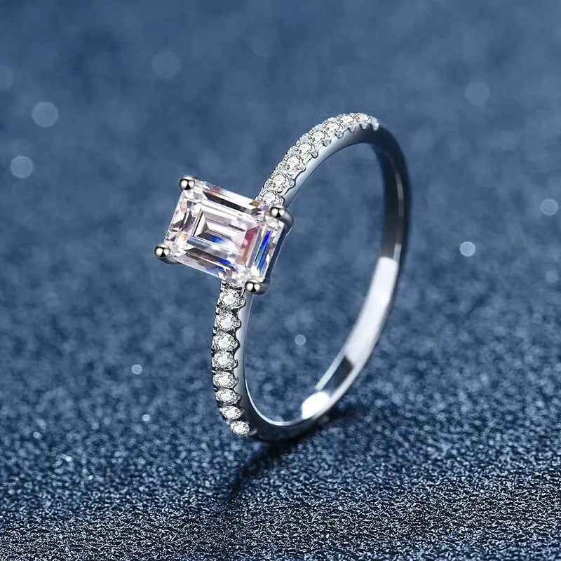 925 sterling silver women's ring with square, rectangle or teardrop cubic zirconia in diamond setting, US 6-7