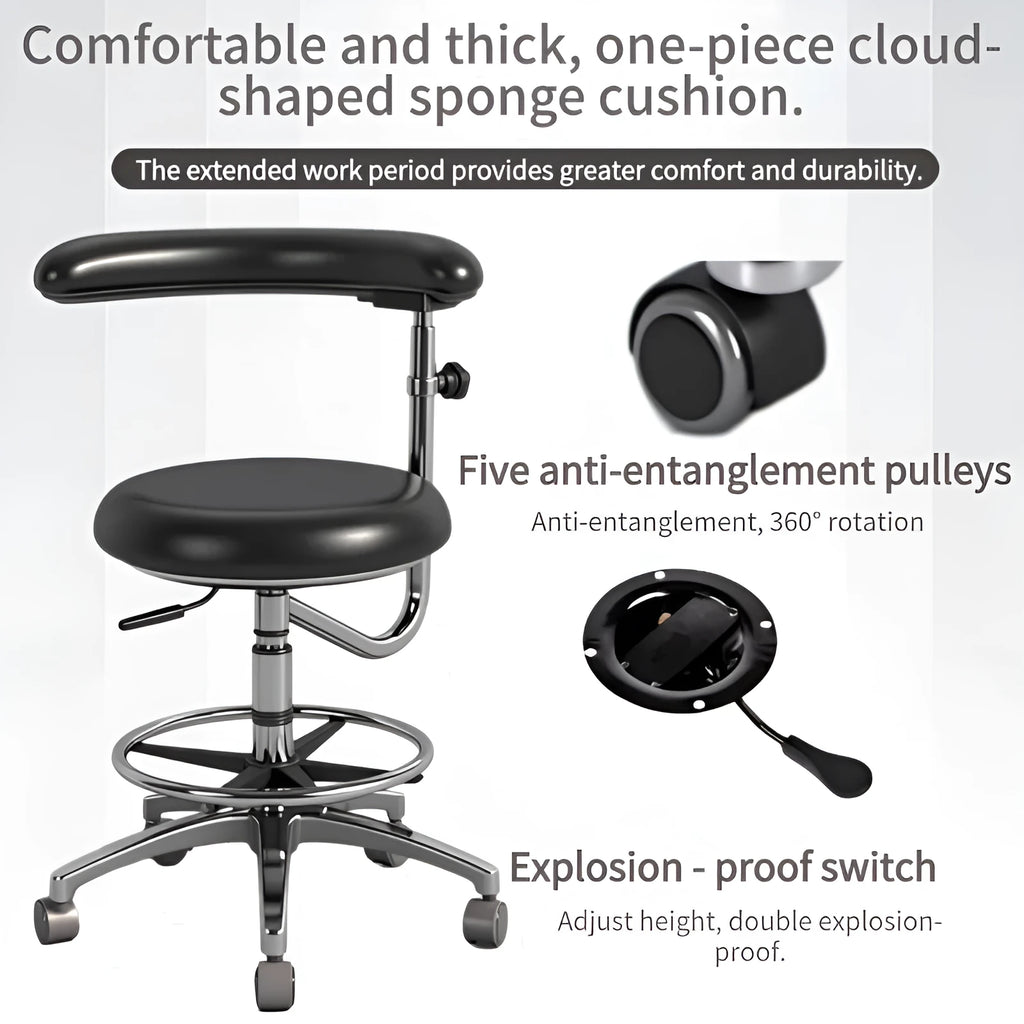 Black leather dental chair for dentist clinics with hospital-grade patient seating design