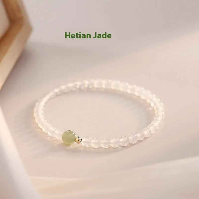Hetian Jade White Agate women's bracelet with 15cm length and manual craftsmanship