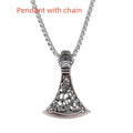 Retro men's high-end titanium steel axe pattern pendant necklace with O-link chain on white background