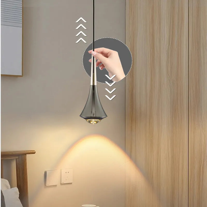 Modern adjustable Nordic bedroom bedside chandelier in shiny black gold finish with lifting design
