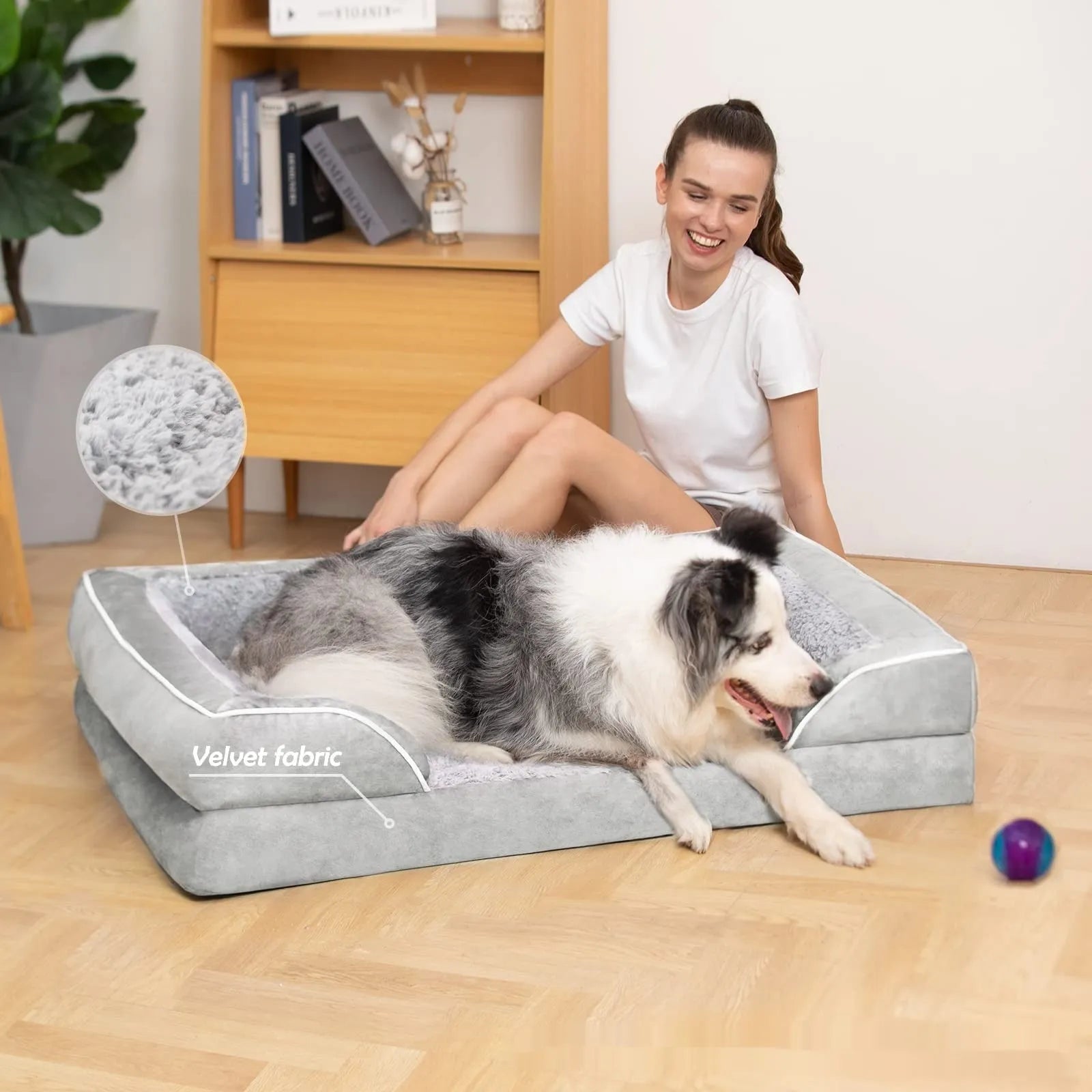 Removable washable U-shaped pet sofa in light gray cloth, L size
