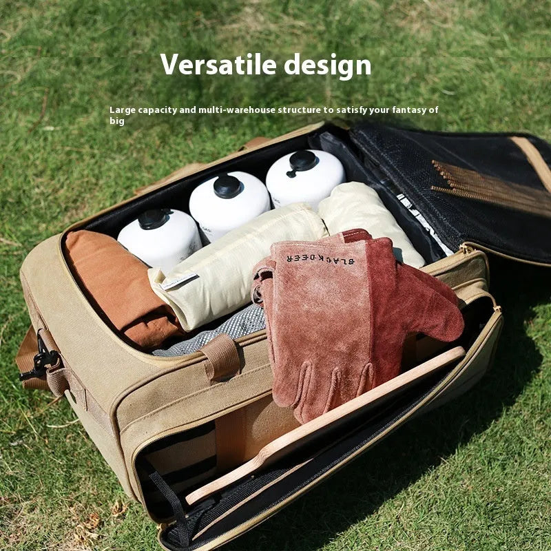 Outdoor camping tableware set with gas stove in Oxford cloth storage bag for 5-6 people