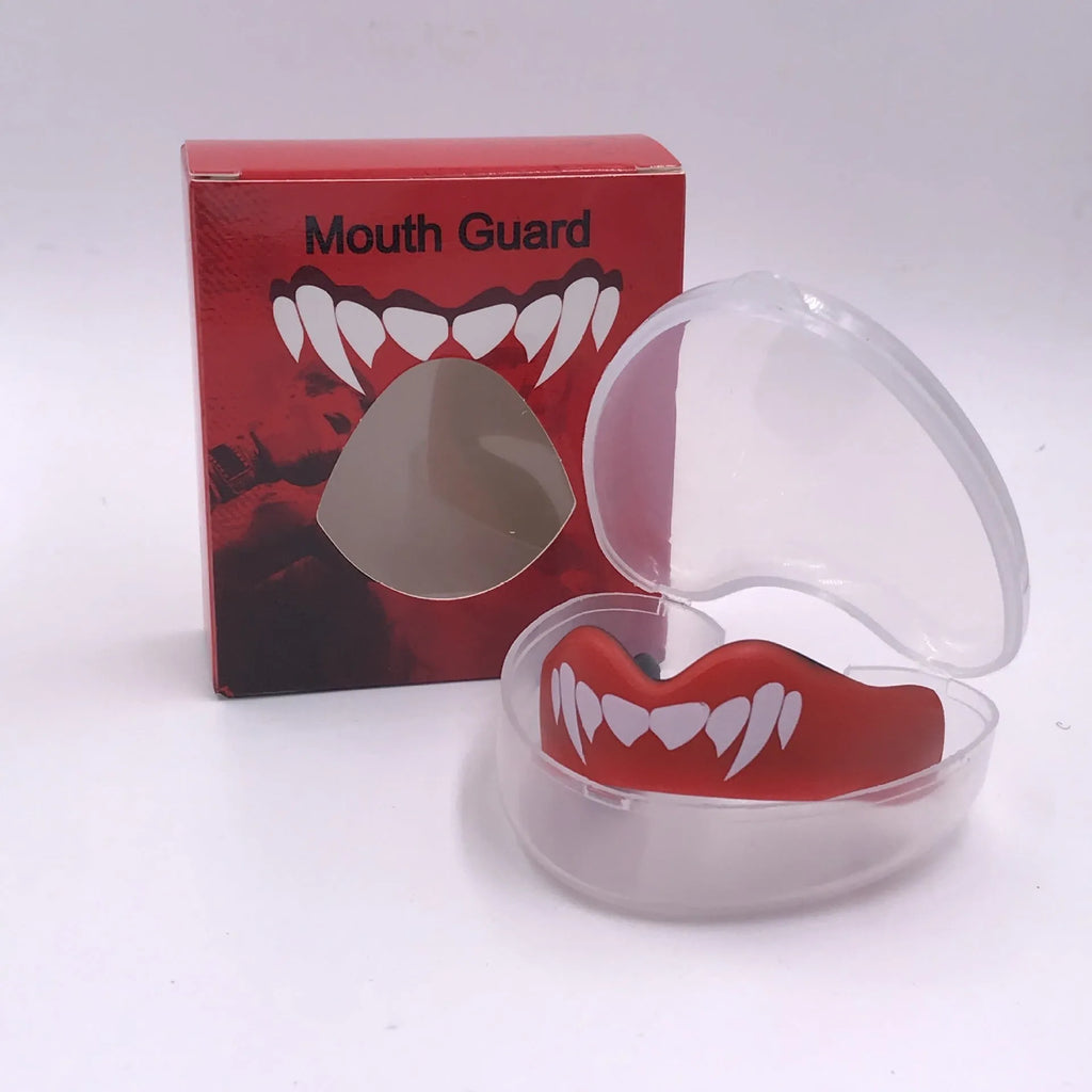 Adult boxing mouthguard with tooth socket design in black and white printed teeth colour