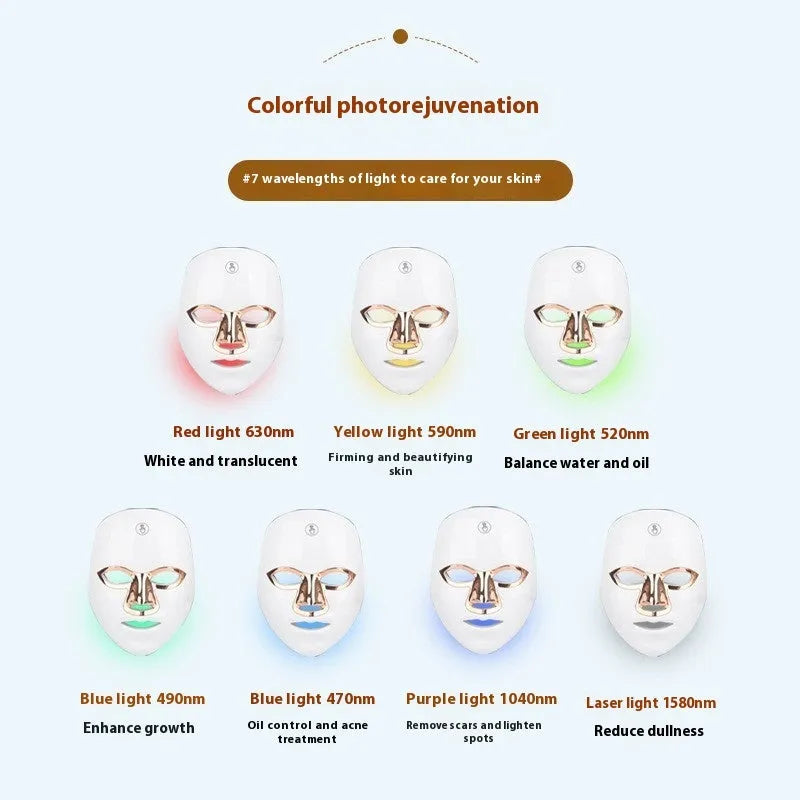 Rechargeable LED facial beauty mask with manual touch controls in black gold edge colour