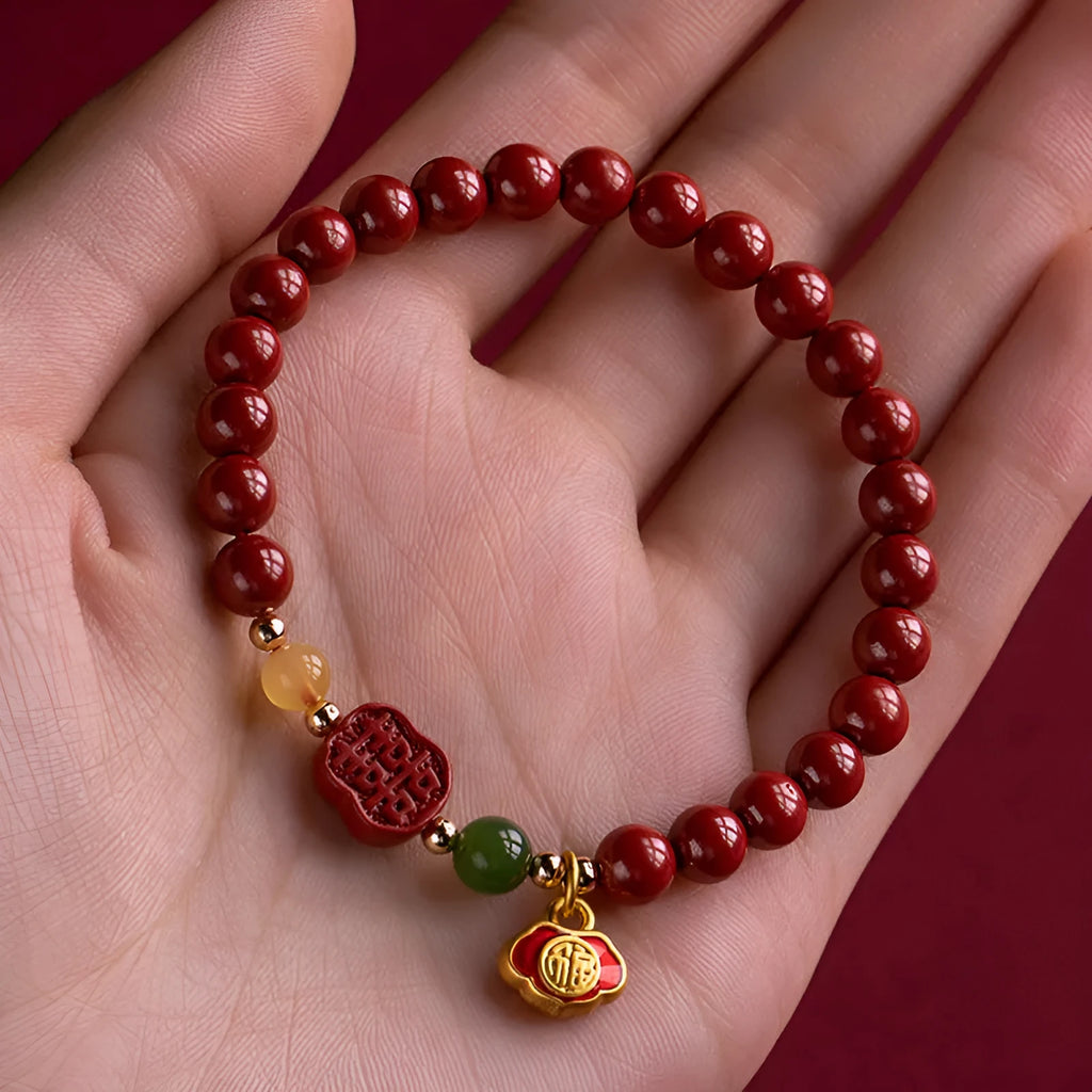 Emperor Sandstone bracelet with fu character charm in 6mm or 8mm bead sizes