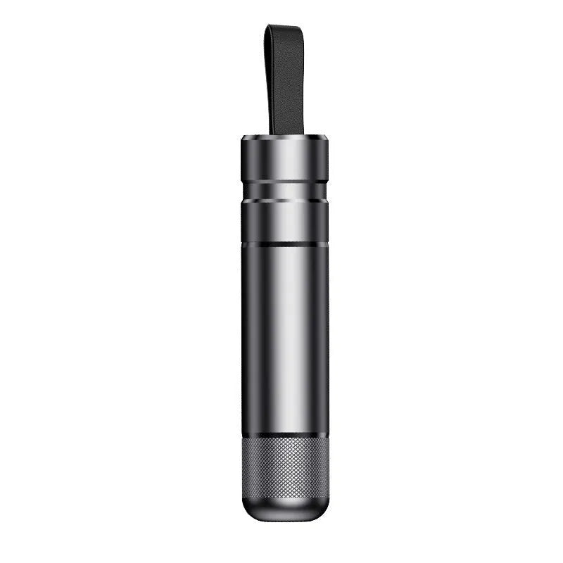 Aluminium alloy car safety escape hammer with textured finish on a dark background.