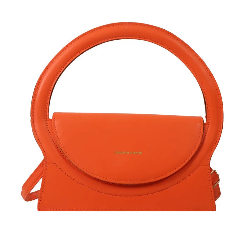 Horizontal square PU leather messenger bag with shoulder strap and stitching detail