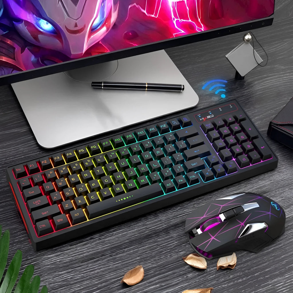 L99 wireless rechargeable 2.4G keyboard and mouse film set with RGB glow and Type-C charging