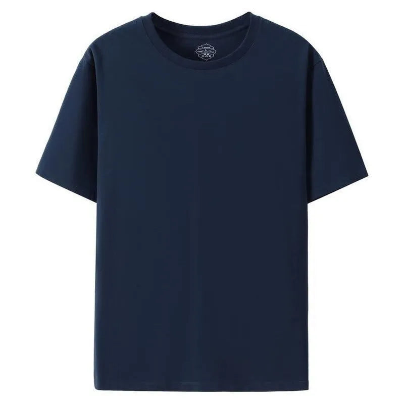 Men's slim fit black cotton short sleeve t-shirt on a hanger.