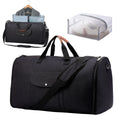 Dark blue Oxford cloth duffel bag with side handle and adjustable shoulder strap.