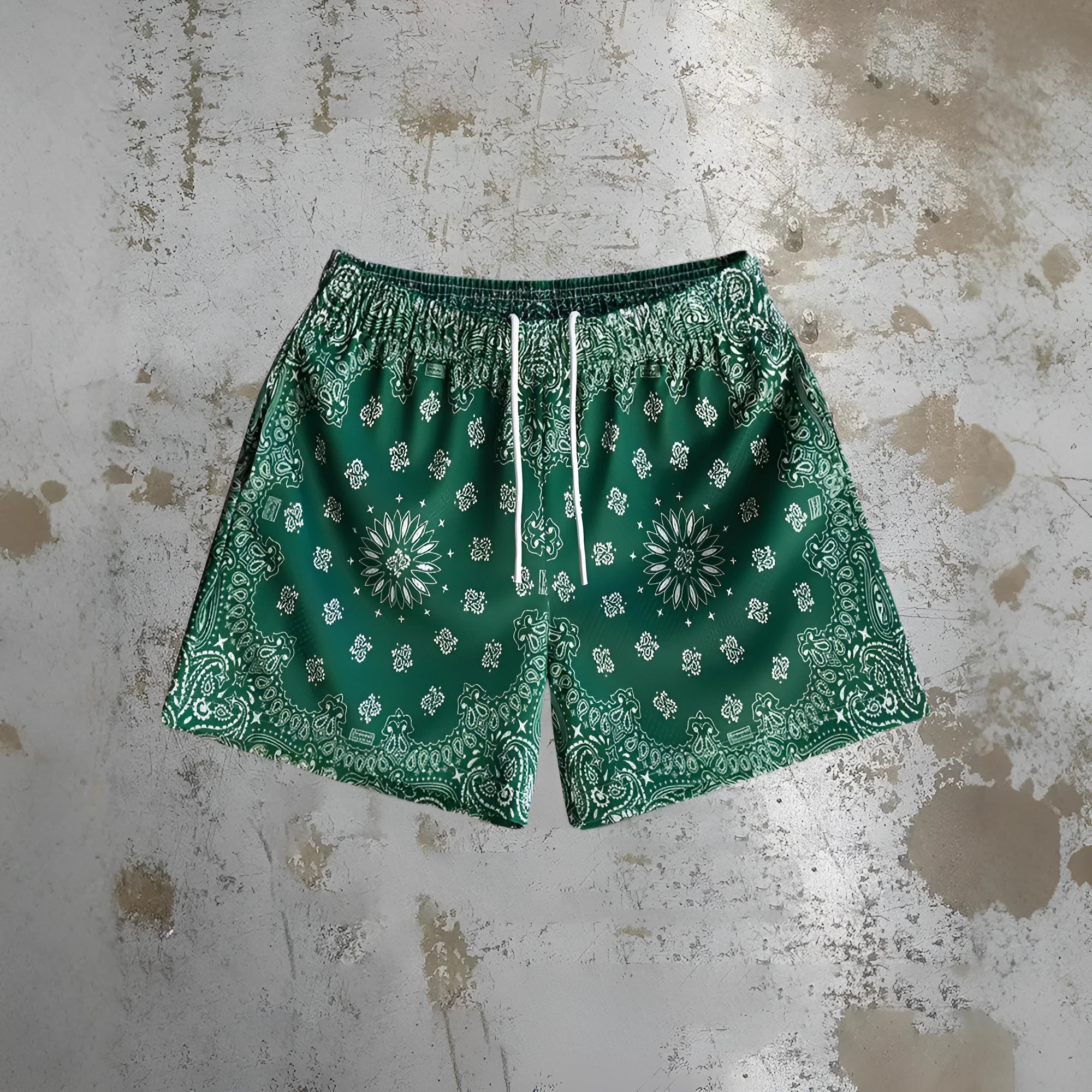 Men's quick-drying beach shorts in digital print polyester fabric with elastic waistband