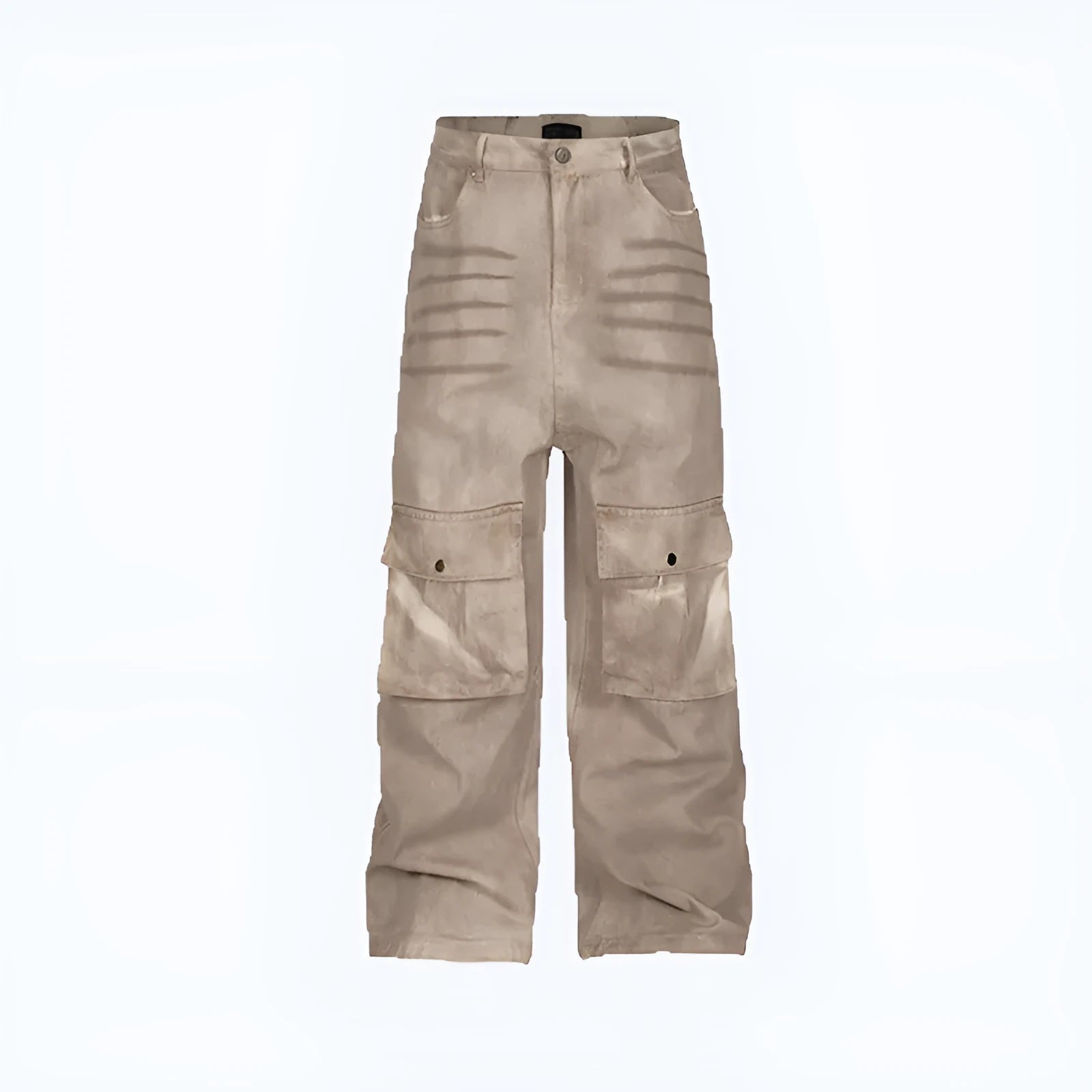 Marble dark pure cotton denim casual pants with a loose A-line fit and straight legs.